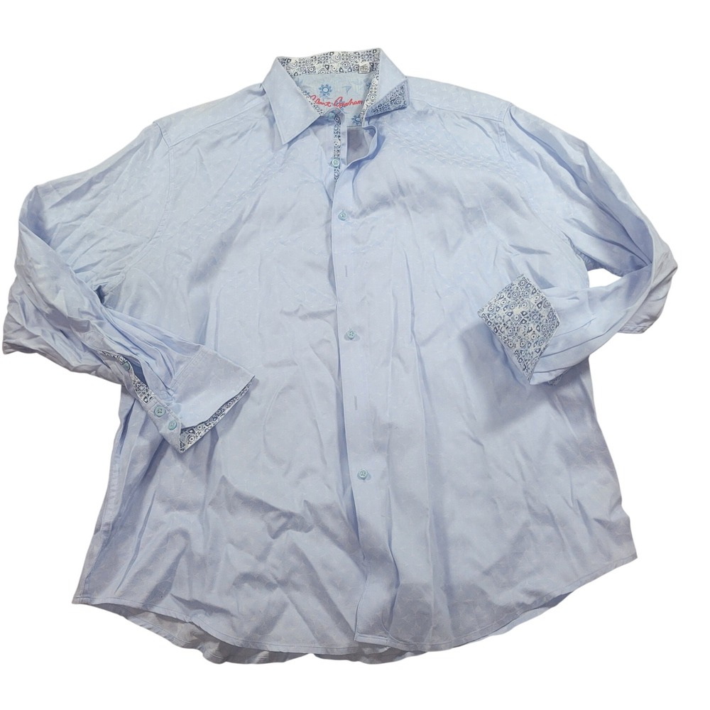 Robert Graham Mens 3XL Classic Fit Light Blue Jacquard Long Sleeve Button Down